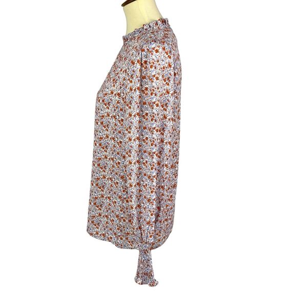 Cupcakes & Cashmere Violet Pink Floral Ruffle Neck Long Sleeve Blouse Medium - Picture 3 of 11